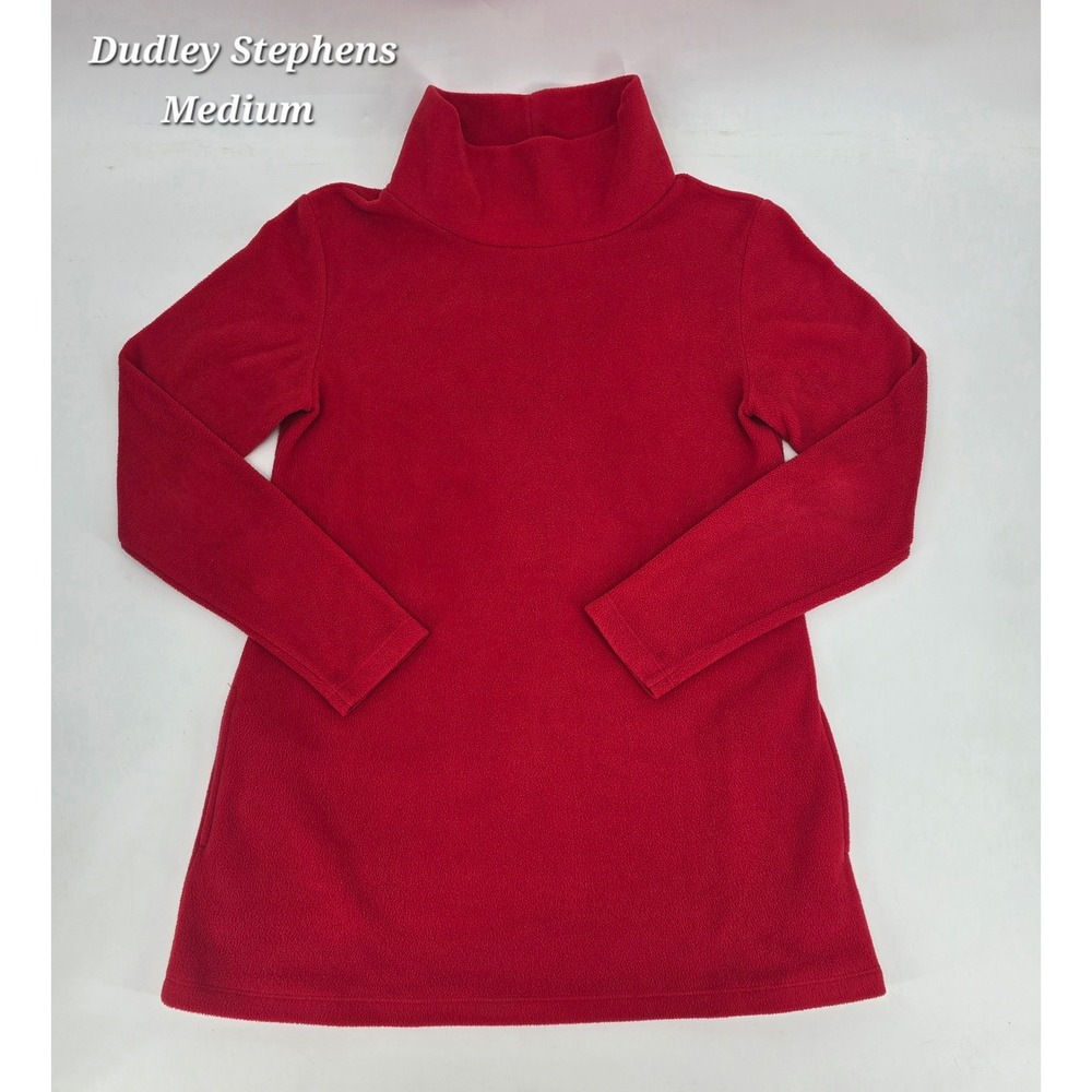 Dudley Stephens Cobble Hill Cherry Red Vello Fleece Turtleneck Tunic M Preppy